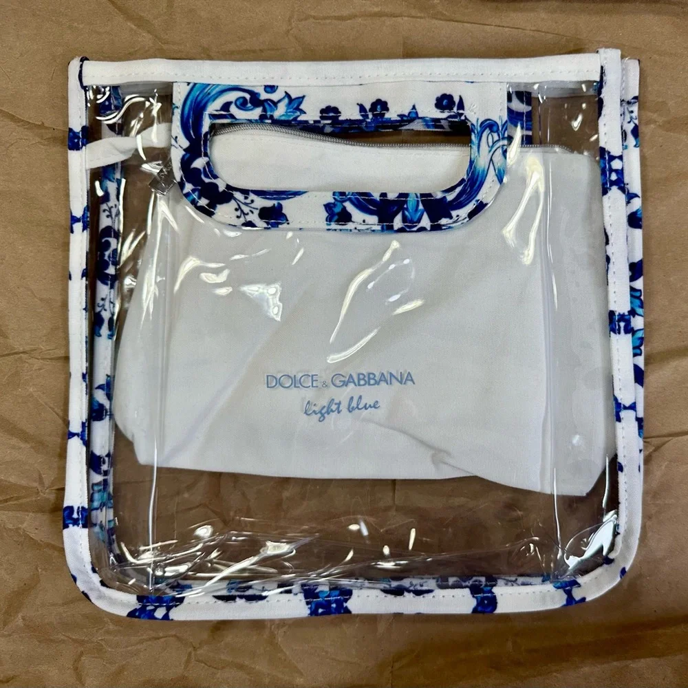 New Dolce & Gabbana Clear Tote with Blue Floral Trim and White Pouch - Picture 5 of 16